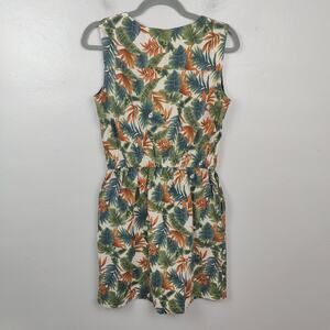Urban Research Linen Blend Dress Womens Free Size (OSFA) Tropical Frond Print‎